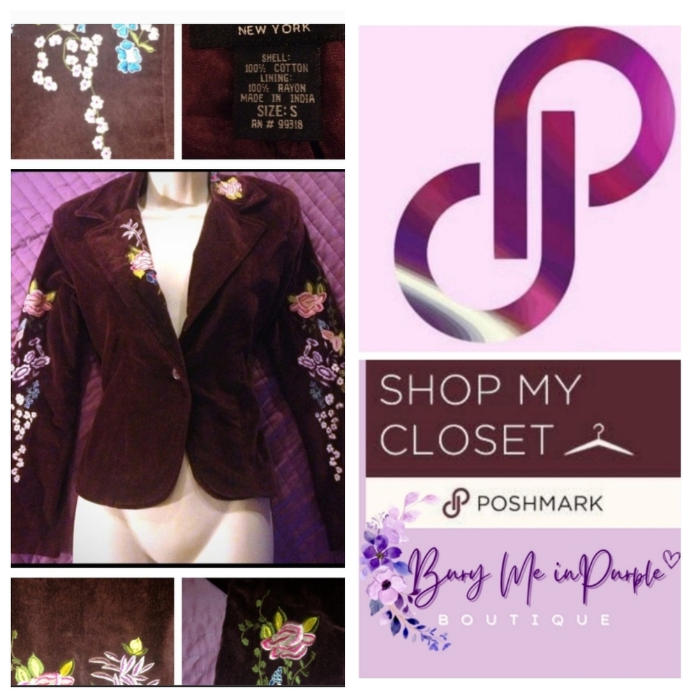 VELVET EMBROIDERED BLAZER - Picture 1 of 5
